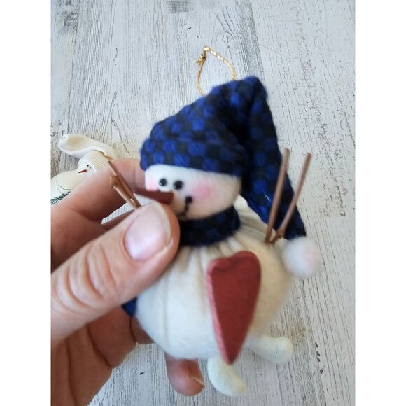Plush folk art snowman set tree Xmas heart decor shabby chic - Picture 6 of 11